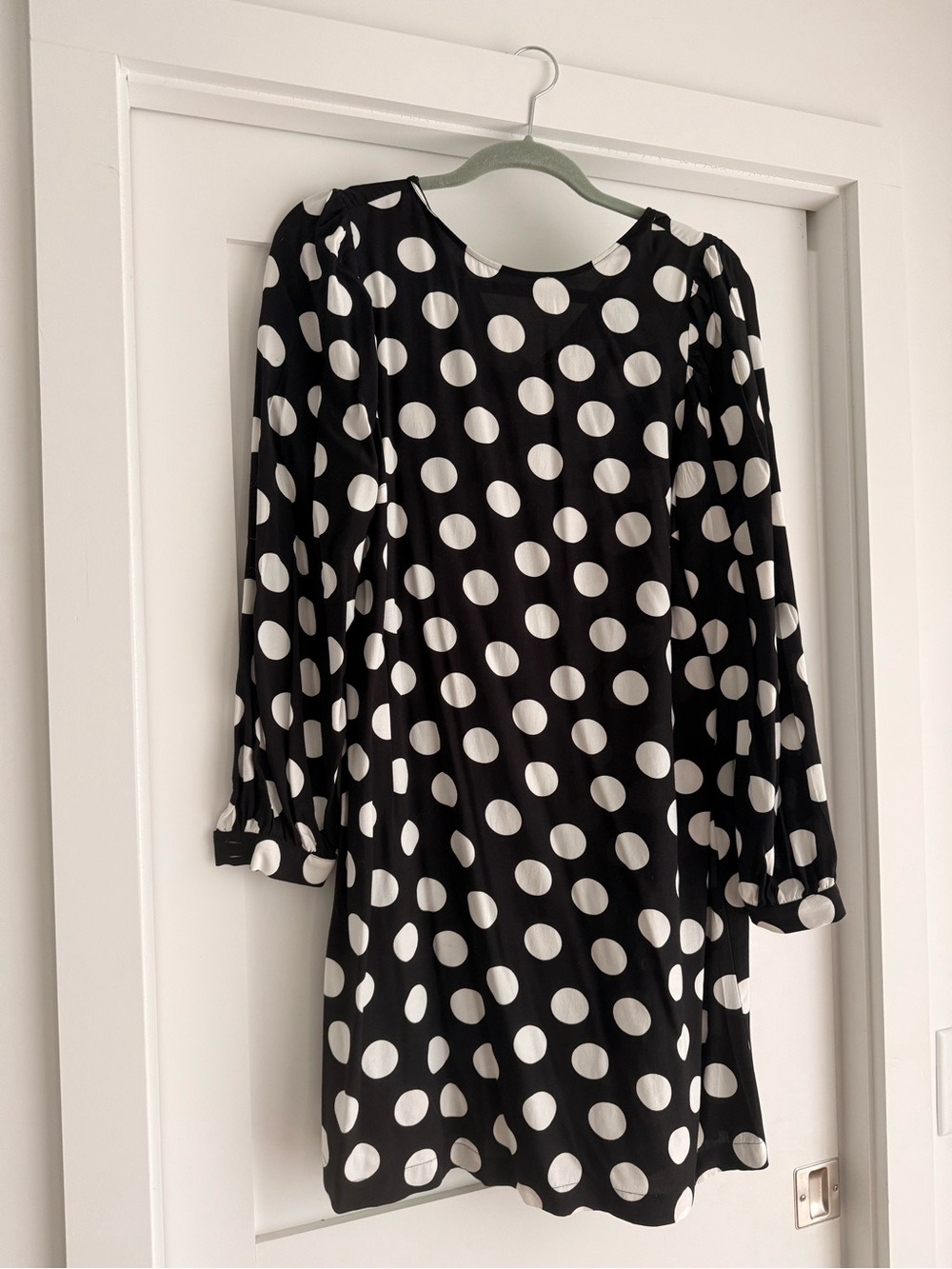 Loft black & white, polka dot long sleeve above-the-knee swing dress